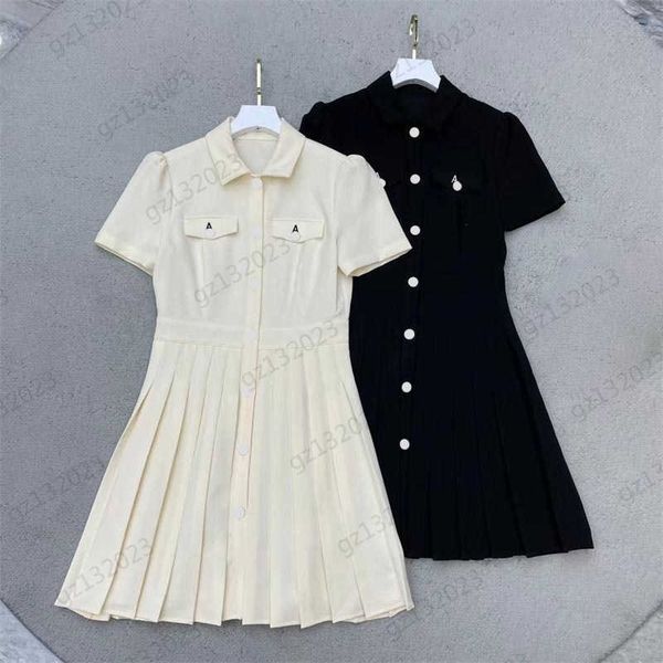 women dresses brand letter embroidery custom button open slim dress lapel bubble short sleeve hemline pleated maxiskit womens designer cloth, Black;gray
women dresses brand letter embroidery custom button open slim dress lapel bubble short sleeve hemline pleated maxiskit womens designer cloth, Black;gray
