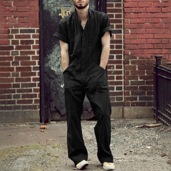 men's pants 2023 overalls zipper jumpsuit casual shortsleeved pocket lapel work clothes solid color streetwear 230414, Black
men's pants 2023 overalls zipper jumpsuit casual shortsleeved pocket lapel work clothes solid color streetwear 230414, Black