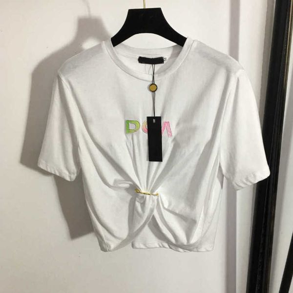 23ss womens t-shirt tee womens designer clothing round neck pure cotton colorful embroidered monogram pin tucked waist crop short sleeve t-s, White
23ss womens t-shirt tee womens designer clothing round neck pure cotton colorful embroidered monogram pin tucked waist crop short sleeve t-s, White