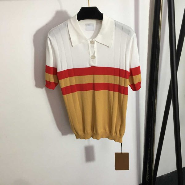 23ss designer womens knits womens designer clothing matching color striped polo neck short-sleeved sweater womens clothes, White
23ss designer womens knits womens designer clothing matching color striped polo neck short-sleeved sweater womens clothes, White