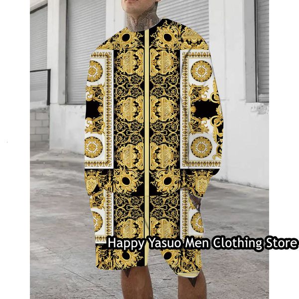 mens tracksuits luxury men long sleeve tshirt short pants set 2 pieces gold pattern outfit vintage jogging suit male fashion trend clothing, Gray
mens tracksuits luxury men long sleeve tshirt short pants set 2 pieces gold pattern outfit vintage jogging suit male fashion trend clothing, Gray