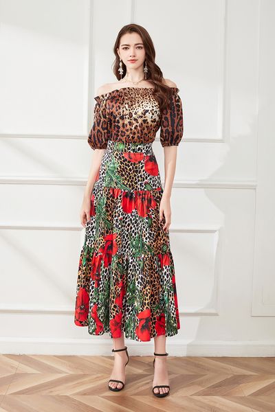two piece dress runway summer slash neck two piece set women off shoulder leopard print boho holiday flower long skirts suits 2023, White
two piece dress runway summer slash neck two piece set women off shoulder leopard print boho holiday flower long skirts suits 2023, White