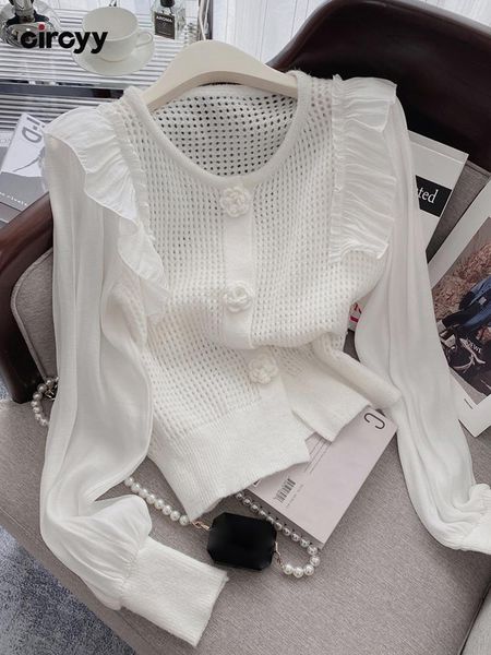 sweaters circyy cardigan women sweater chic camellia button hollow out ruffled spring autumn simple fashion oneck knitted clothes casual, White;black
sweaters circyy cardigan women sweater chic camellia button hollow out ruffled spring autumn simple fashion oneck knitted clothes casual, White;black