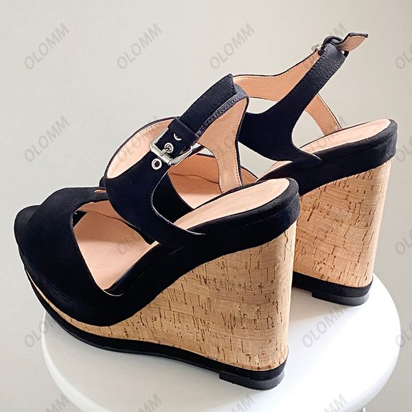 olomm real ps handmade women t-strap sandals faux suede wedges heels peep toe elegant black party dress shoes size 35 47 52
olomm real ps handmade women t-strap sandals faux suede wedges heels peep toe elegant black party dress shoes size 35 47 52