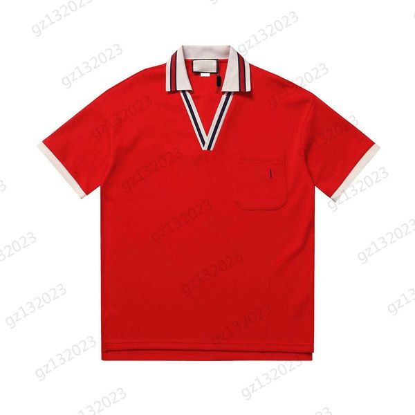 red t-shirts striped webbing embellished neckline polo collar pullover tee breast pocket letters embroidered short sleeve casual t-shirts f, White
red t-shirts striped webbing embellished neckline polo collar pullover tee breast pocket letters embroidered short sleeve casual t-shirts f, White