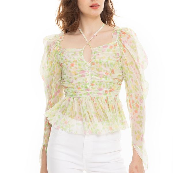 fragmented blouse shirt tea break french short fashionable, western, casual, and advanced green women's spring, White
fragmented blouse shirt tea break french short fashionable, western, casual, and advanced green women's spring, White