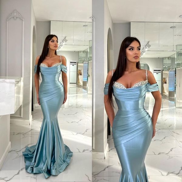charming sky blue mermaid prom dresses spaghetti straps party dresses beading pleats custom made evening dress, Black;red
charming sky blue mermaid prom dresses spaghetti straps party dresses beading pleats custom made evening dress, Black;red