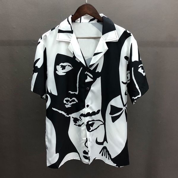 men's casual shirts portrait black white contrast print shirt short sleeve casual men shirt streetwear summer camisa masculina shirt mo, White;black
men's casual shirts portrait black white contrast print shirt short sleeve casual men shirt streetwear summer camisa masculina shirt mo, White;black