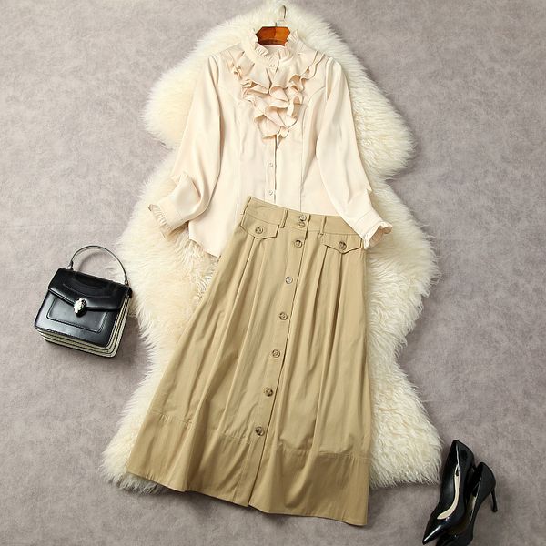 two piece dress european and american women's clothes 2023 spring new long-sleeved stand-up ruffled shirt single breasted skirt fashion, White
two piece dress european and american women's clothes 2023 spring new long-sleeved stand-up ruffled shirt single breasted skirt fashion, White