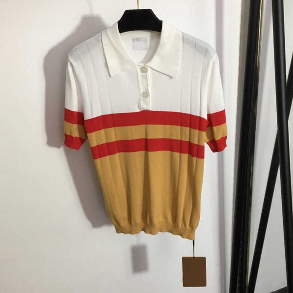 23ss designer womens knits womens designer clothing matching color striped polo neck short-sleeved sweater womens clothes a1, White
23ss designer womens knits womens designer clothing matching color striped polo neck short-sleeved sweater womens clothes a1, White