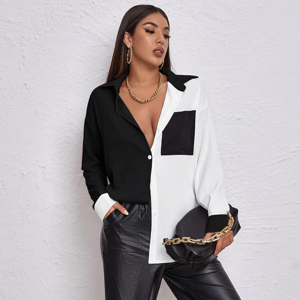 shirts spring 2022 women's allmatch temperament women's longsleeved new contrast color stitching pocket longsleeved shirts, White
shirts spring 2022 women's allmatch temperament women's longsleeved new contrast color stitching pocket longsleeved shirts, White