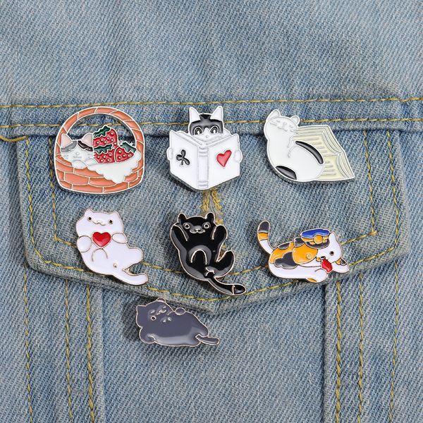 cartoon cat brooch enamel pin black white animal reading kitten funny badge metal accessories custom backpack jewelry wholesale, Blue 
cartoon cat brooch enamel pin black white animal reading kitten funny badge metal accessories custom backpack jewelry wholesale, Blue