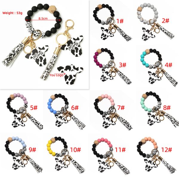 cow custom silicone beads leather tassel cute cow wood bull wooden bead bracelet silicone wristlet keychain, Blue
cow custom silicone beads leather tassel cute cow wood bull wooden bead bracelet silicone wristlet keychain, Blue