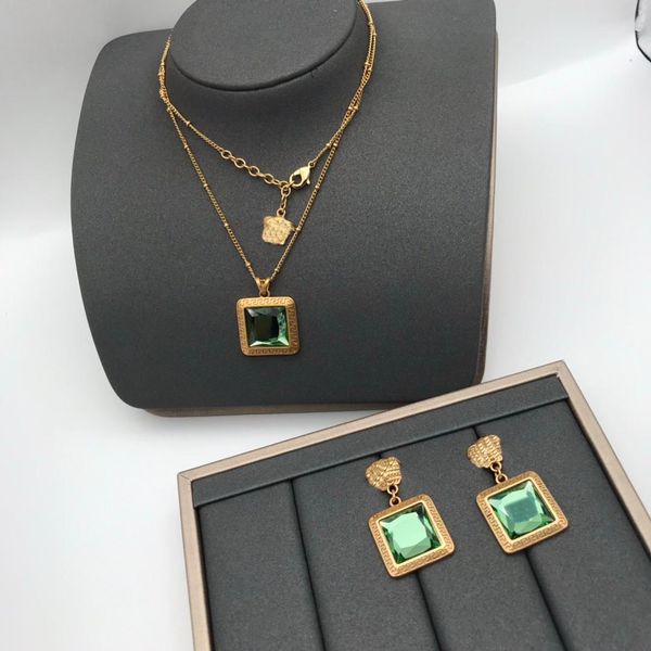 women's brass chain necklaces with green crystal pendant gem earring greece meander pattern set banshee medusa head portrait 18k gold p, Black
women's brass chain necklaces with green crystal pendant gem earring greece meander pattern set banshee medusa head portrait 18k gold p, Black