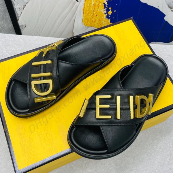 Image of Luxury Designers Sandals Slippers Men Women Fashion Feel graphy Classic Floral Brocade Slides Leather Cowhide Wide cross LACES Flat slides Beach sandals With Box