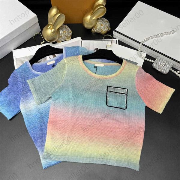 spring summer designer womens t-shirt classic loose fashionable casual luxurious pressed diamond pockets rainbow knit short sleeves 2 color, White
spring summer designer womens t-shirt classic loose fashionable casual luxurious pressed diamond pockets rainbow knit short sleeves 2 color, White