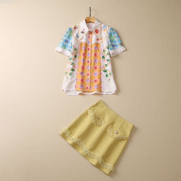 two piece dress european and american women's clothes 2023 spring new printed shirt with short sleeve lapel fringed skirt fashion suit, White
two piece dress european and american women's clothes 2023 spring new printed shirt with short sleeve lapel fringed skirt fashion suit, White