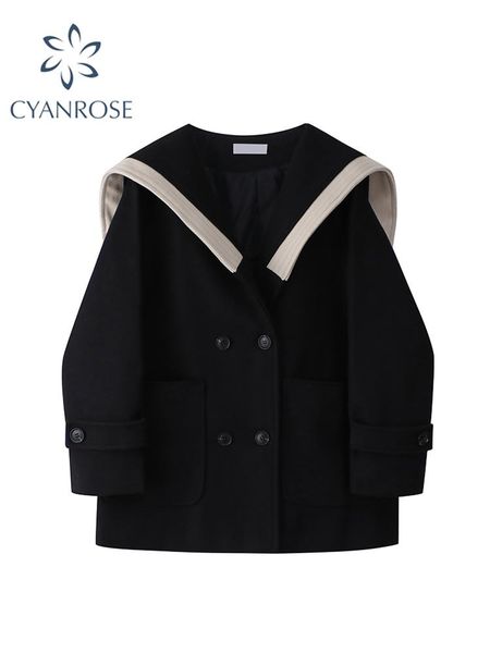 fur women korea vintage warm woolen overcoat sailor collar long sleeve preppy style pockets loose outerwear 2021 autumn winter new, Black
fur women korea vintage warm woolen overcoat sailor collar long sleeve preppy style pockets loose outerwear 2021 autumn winter new, Black