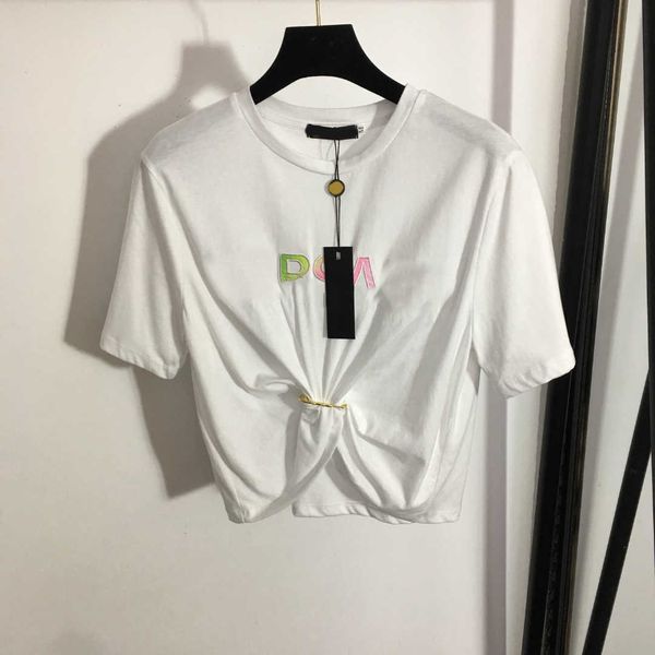 23ss womens t-shirt tee womens designer clothing round neck pure cotton colorful embroidered monogram pin tucked waist crop short sleeve t-s, White
23ss womens t-shirt tee womens designer clothing round neck pure cotton colorful embroidered monogram pin tucked waist crop short sleeve t-s, White
