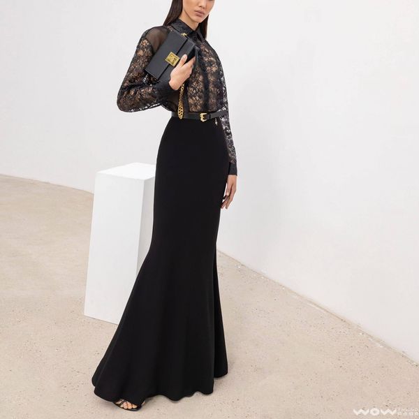 fanncy dress lapel neck long sleeve black lace gatered waist mermaid dress with belt, Black;gray
fanncy dress lapel neck long sleeve black lace gatered waist mermaid dress with belt, Black;gray