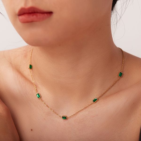 square green zircon pendant 18k gold stainless steel multi-gem bracelet fashion women's omnipresent clothing collars ins style, Silver
square green zircon pendant 18k gold stainless steel multi-gem bracelet fashion women's omnipresent clothing collars ins style, Silver