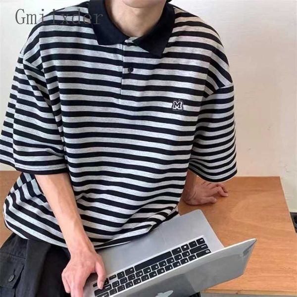 men's t-shirts gmiixder striped lapel trun down collar streetwear short-sleeved 2023ss korean hip hop oversize preppy t-shirt, White;black
men's t-shirts gmiixder striped lapel trun down collar streetwear short-sleeved 2023ss korean hip hop oversize preppy t-shirt, White;black