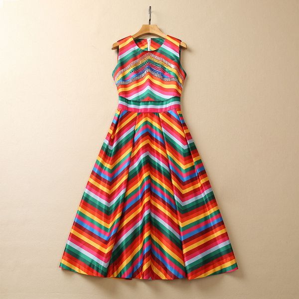 casual dresses european and american women's clothes 2023 spring new sleeveless beading rainbow striped print fashionable dress, Black;gray
casual dresses european and american women's clothes 2023 spring new sleeveless beading rainbow striped print fashionable dress, Black;gray