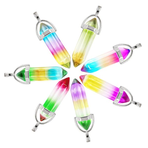 rainbown glass crystal bullet meditation healing chakra pointed stone pendants for necklace jewelry making, Silver
rainbown glass crystal bullet meditation healing chakra pointed stone pendants for necklace jewelry making, Silver