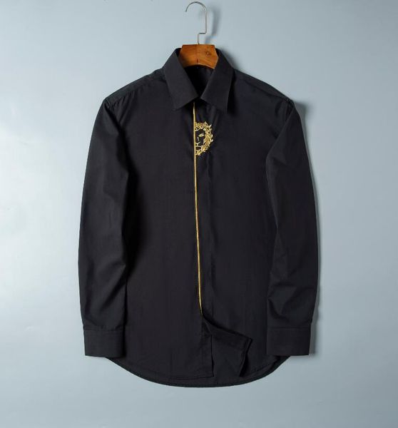 brand men's shirt casual long-sleeved business spring and summer designer solid color embroidered studded beaded lionhead shirt -01, White;black
brand men's shirt casual long-sleeved business spring and summer designer solid color embroidered studded beaded lionhead shirt -01, White;black