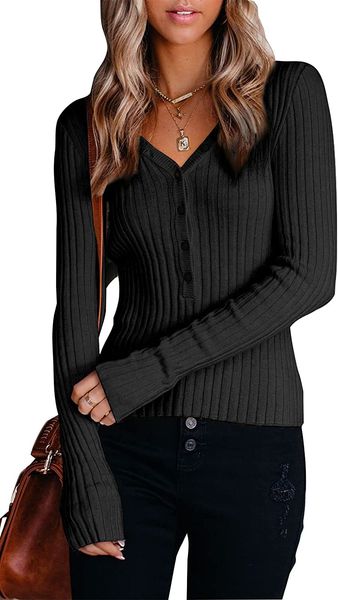 prettygarden long sleeve henley shirts for women - button v neck basic slim fitted ribbed knit tunic sweater, Red;black
prettygarden long sleeve henley shirts for women - button v neck basic slim fitted ribbed knit tunic sweater, Red;black