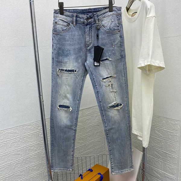 dg 23 new embroidered letters trousers designer pants old washed holes small straight thin section, Blue
dg 23 new embroidered letters trousers designer pants old washed holes small straight thin section, Blue