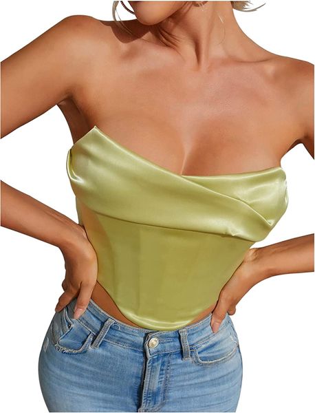 joukavor women strapless satin bustier open back boned ruched corset crop top, Red;black
joukavor women strapless satin bustier open back boned ruched corset crop top, Red;black