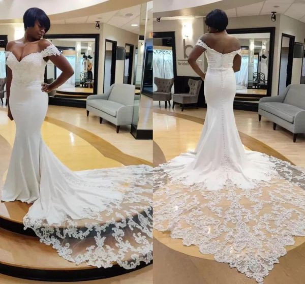 2023 mermaid wedding dresses bridal gown lace applique off the shoulder sleeveless covered buttons sweep train tulle custom made country plu, White
2023 mermaid wedding dresses bridal gown lace applique off the shoulder sleeveless covered buttons sweep train tulle custom made country plu, White