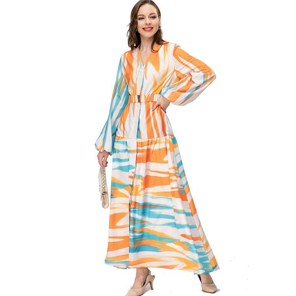 women's runway dresses v neck long lantern sleeves printed high street fashion holiday vestidos, Black
women's runway dresses v neck long lantern sleeves printed high street fashion holiday vestidos, Black