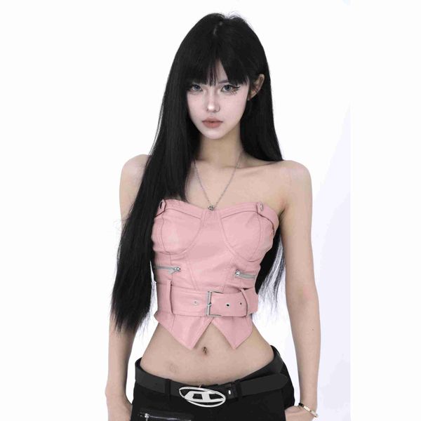 women's tanks camis black dyed gemblroud pink pure desire pu leather bra wearing summer same tank from japan and south korea, White
women's tanks camis black dyed gemblroud pink pure desire pu leather bra wearing summer same tank from japan and south korea, White
