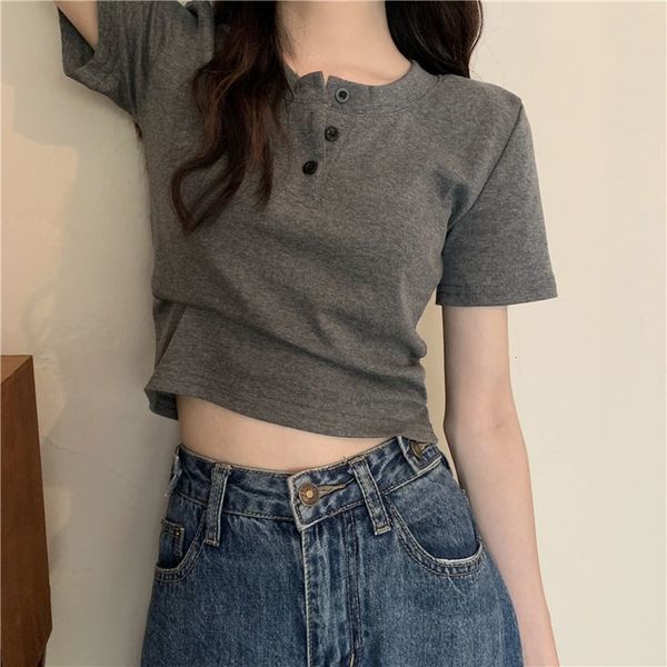 women's t-shirt women t-shirt open button short sleeve crop ladies clothing solid basic t shirt casual skinny white slim female 230414
women's t-shirt women t-shirt open button short sleeve crop ladies clothing solid basic t shirt casual skinny white slim female 230414