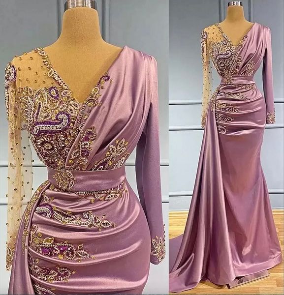 light purple mermaid evening dresses wear sheer v neck crystal beaded long sleeves formal prom party second reception special occasion gowns, Black
light purple mermaid evening dresses wear sheer v neck crystal beaded long sleeves formal prom party second reception special occasion gowns, Black