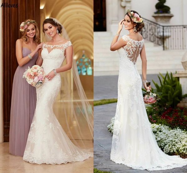 glamorous lace mermaid wedding dresses with cap sleves bateau neck trumpet boho garden bridal gowns long slim fitted buttons back bride rece, White
glamorous lace mermaid wedding dresses with cap sleves bateau neck trumpet boho garden bridal gowns long slim fitted buttons back bride rece, White
