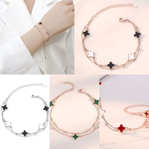 

4/four leaf colver real S925 Silver vans Designer bracelet men designer jewelry cleef charm classic shell bangle for young girl Chrismas partydress gifts