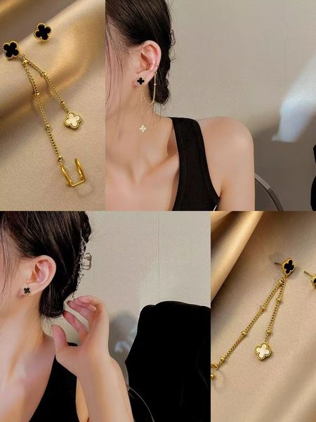 

Designer earrings four leaf clover Asymmetric ear bone clip brincos classic shine jewelry for women classic cool earrings 18k gold ligth luxury vans cleefy earings