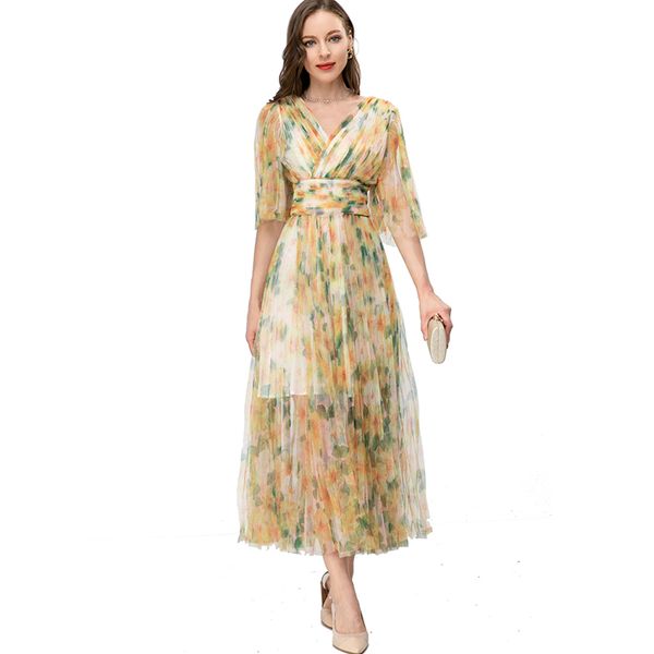 women's runway dresses v neck 3/4 sleeves ruched printed high street fashion vestidos, Black
women's runway dresses v neck 3/4 sleeves ruched printed high street fashion vestidos, Black
