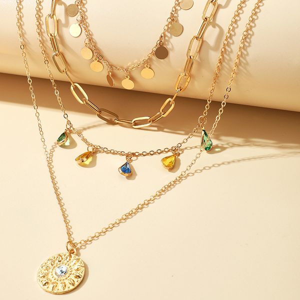 eu and us geometric circular piece tassel necklace alloy clasp rhinestone tassel concave-convex circular piece pendant 4 layer necklace, Silver
eu and us geometric circular piece tassel necklace alloy clasp rhinestone tassel concave-convex circular piece pendant 4 layer necklace, Silver
