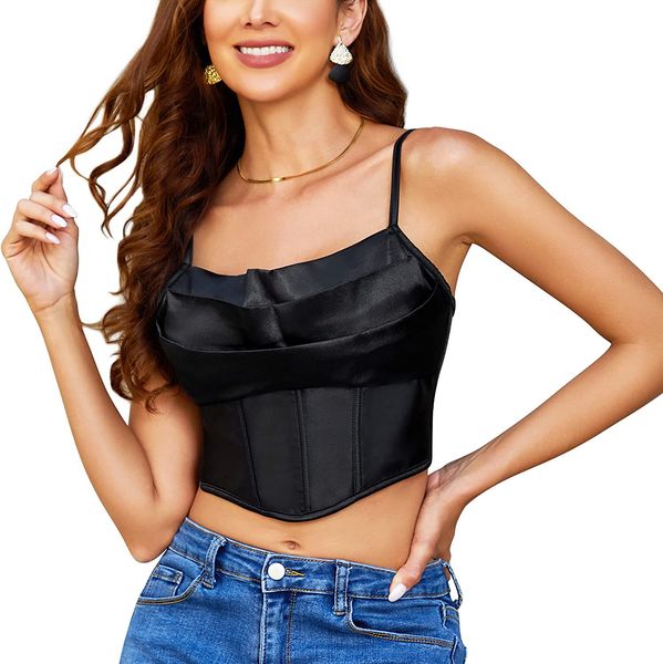 loday satin corset women spaghetti straps boned vintage bustier zip back y2k fashion going out party crop top, Red;black
loday satin corset women spaghetti straps boned vintage bustier zip back y2k fashion going out party crop top, Red;black