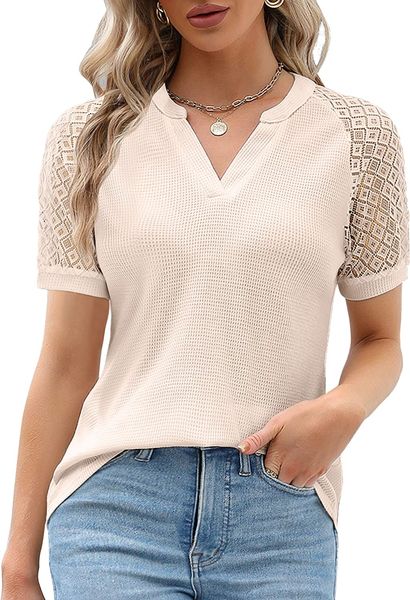 bmjl womens business casual blouses short puff sleeve v neck lace summer fashion 2023 work ladies dressy t shirts, Red;black
bmjl womens business casual blouses short puff sleeve v neck lace summer fashion 2023 work ladies dressy t shirts, Red;black