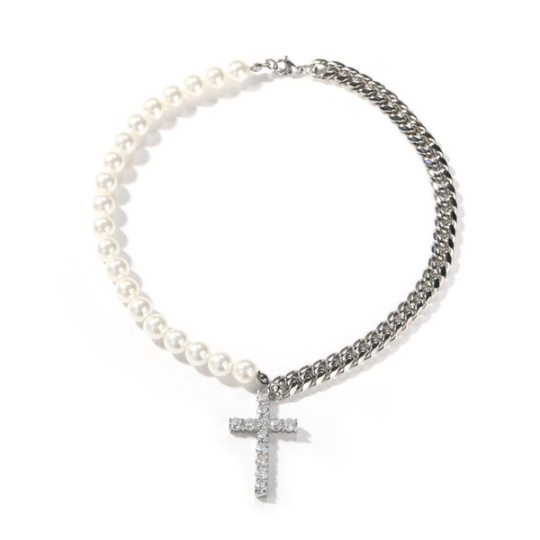 8mm stainless steel cuban chain pearl merge necklace cross pendant necklace for men women, Silver
8mm stainless steel cuban chain pearl merge necklace cross pendant necklace for men women, Silver