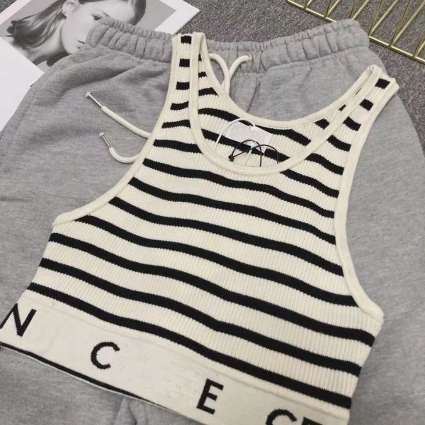 

2023 summer designer Stripes t shirt Cropped Top T Shirts Women Knits Tee Knitted Sport Top Tank Tops Woman Vest Yoga Tees, 1_color