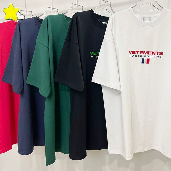 men's t-shirts multicolor vetements t-shirts men women 1 1 flag letter embroidery short sleeve casual o-neck vtm tees 230414, White;black 
men's t-shirts multicolor vetements t-shirts men women 1 1 flag letter embroidery short sleeve casual o-neck vtm tees 230414, White;black