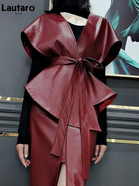 jackets lautaro spring luxury designer faux leather jacket women sashes red wine cape shawls for women gothic cloak runway fashion 2022, Black;brown
jackets lautaro spring luxury designer faux leather jacket women sashes red wine cape shawls for women gothic cloak runway fashion 2022, Black;brown