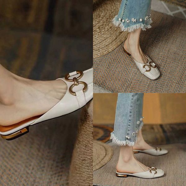 sandals french retro ladies slippers classic summer new flat-heeled women's sandals comfortable square head lazy female muller shoes 23, Black 
sandals french retro ladies slippers classic summer new flat-heeled women's sandals comfortable square head lazy female muller shoes 23, Black