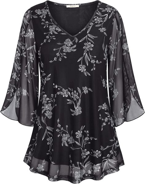 bebonnie womens ruffle 3/4 sleeve v neck double layers mesh blouses loose fit flowy tunic, Red;black
bebonnie womens ruffle 3/4 sleeve v neck double layers mesh blouses loose fit flowy tunic, Red;black